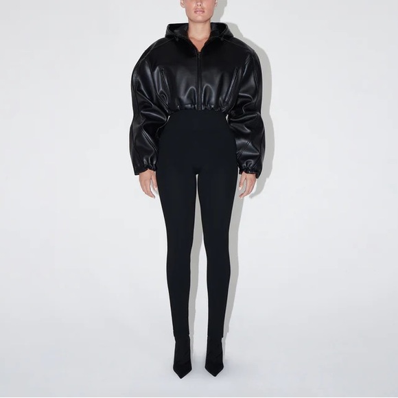 KHY Faux Leather Hooded Cropped Jacket - Picture 6 of 7